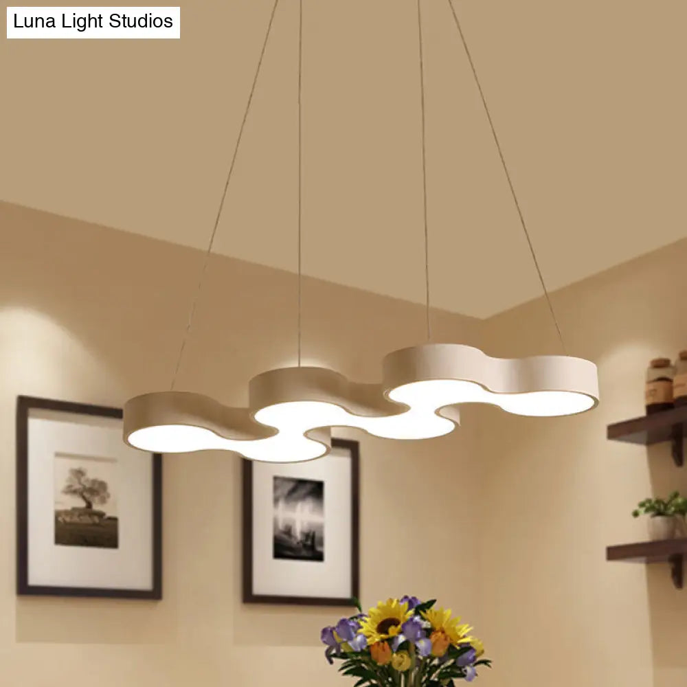 Contemporary LED Dining Room Pendant Light with Metal Curve Shade - White/Black Hanging Ceiling Lamp in White/Warm Light