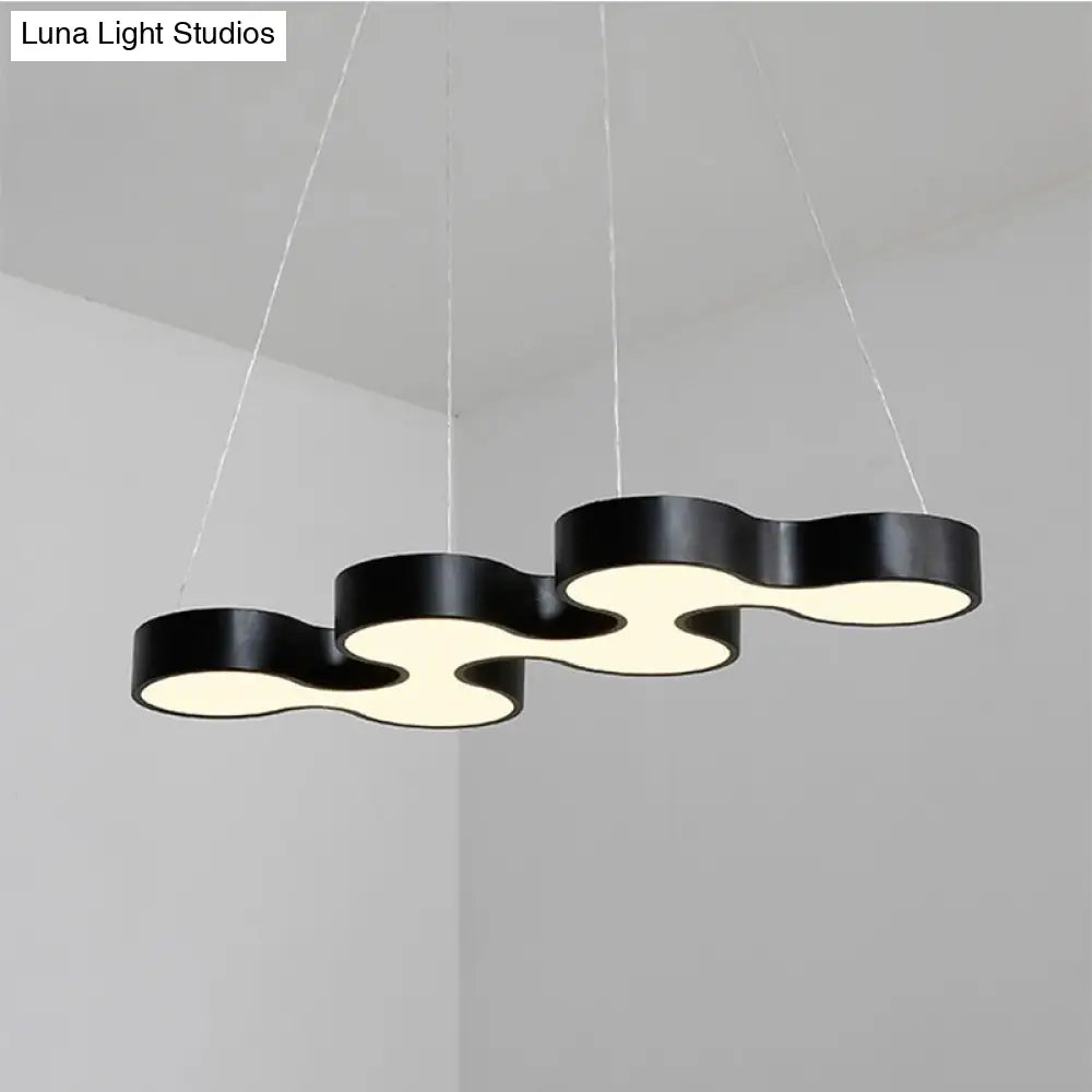 Contemporary LED Dining Room Pendant Light with Metal Curve Shade - White/Black Hanging Ceiling Lamp in White/Warm Light