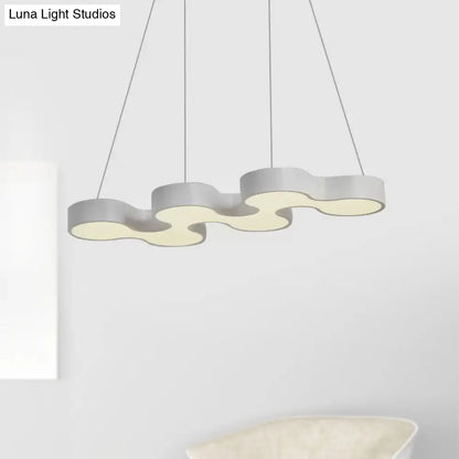 Contemporary LED Dining Room Pendant Light with Metal Curve Shade - White/Black Hanging Ceiling Lamp in White/Warm Light