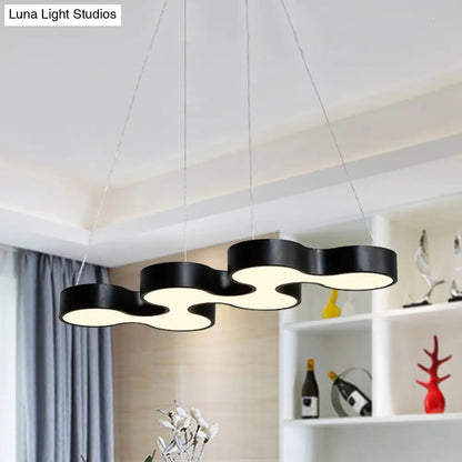 Contemporary LED Dining Room Pendant Light with Metal Curve Shade - White/Black Hanging Ceiling Lamp in White/Warm Light