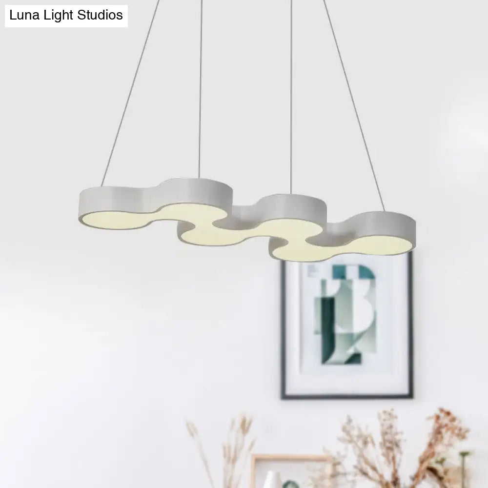 Contemporary LED Dining Room Pendant Light with Metal Curve Shade - White/Black Hanging Ceiling Lamp in White/Warm Light