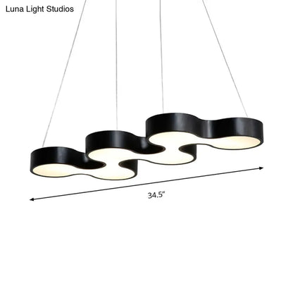 Contemporary LED Dining Room Pendant Light with Metal Curve Shade - White/Black Hanging Ceiling Lamp in White/Warm Light