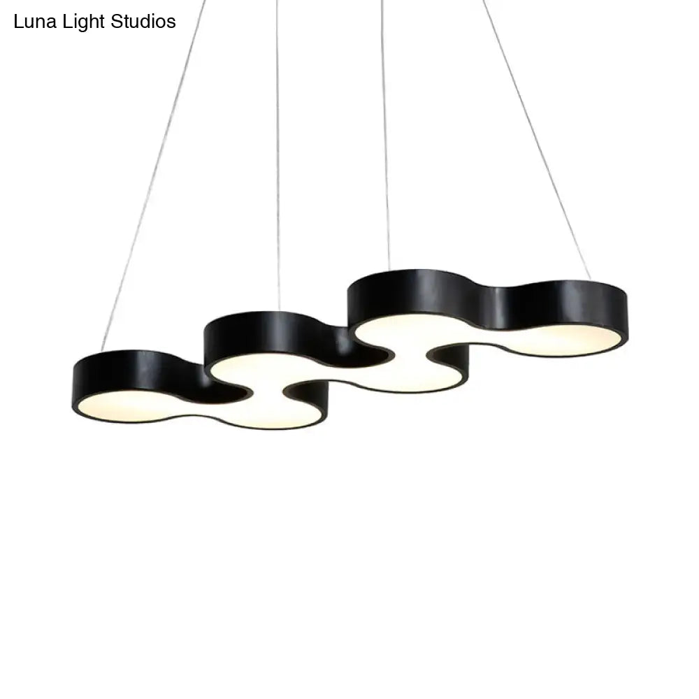 Contemporary LED Dining Room Pendant Light with Metal Curve Shade - White/Black Hanging Ceiling Lamp in White/Warm Light