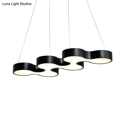 Contemporary LED Dining Room Pendant Light with Metal Curve Shade - White/Black Hanging Ceiling Lamp in White/Warm Light