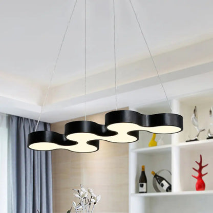 Contemporary LED Dining Room Pendant Light with Metal Curve Shade - White/Black Hanging Ceiling Lamp in White/Warm Light