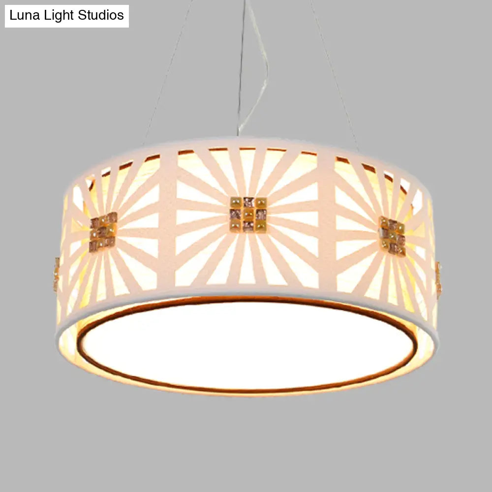 Contemporary LED Drum Pendant with Metal Frame - White & Fabric Shade, 18"/21.5" Wide