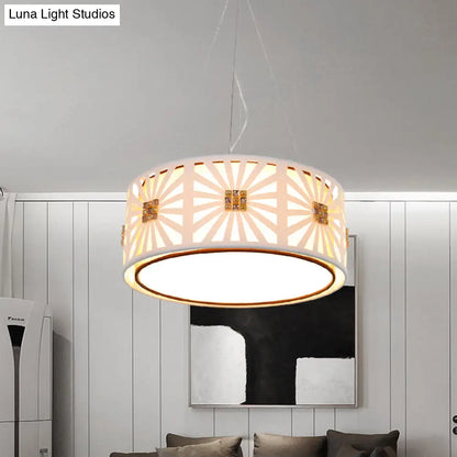 Contemporary LED Drum Pendant with Metal Frame - White & Fabric Shade, 18"/21.5" Wide