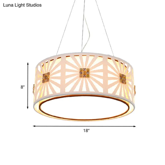 Contemporary LED Drum Pendant with Metal Frame - White & Fabric Shade, 18"/21.5" Wide