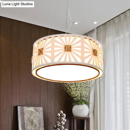 Contemporary LED Drum Pendant with Metal Frame - White & Fabric Shade, 18"/21.5" Wide