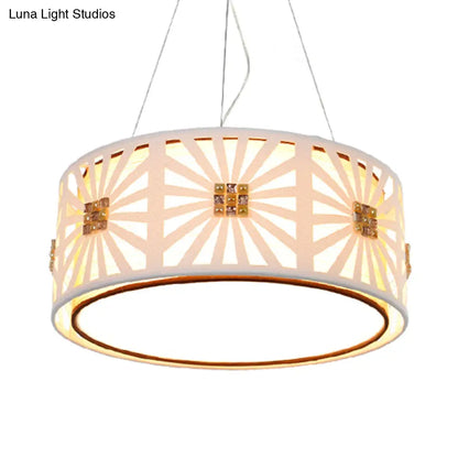 Contemporary LED Drum Pendant with Metal Frame - White & Fabric Shade, 18"/21.5" Wide