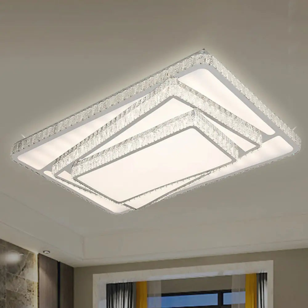 DecorBites™ DecorBites™ Contemporary LED Flush Ceiling Light with Stacked Crystal Rectangles in White