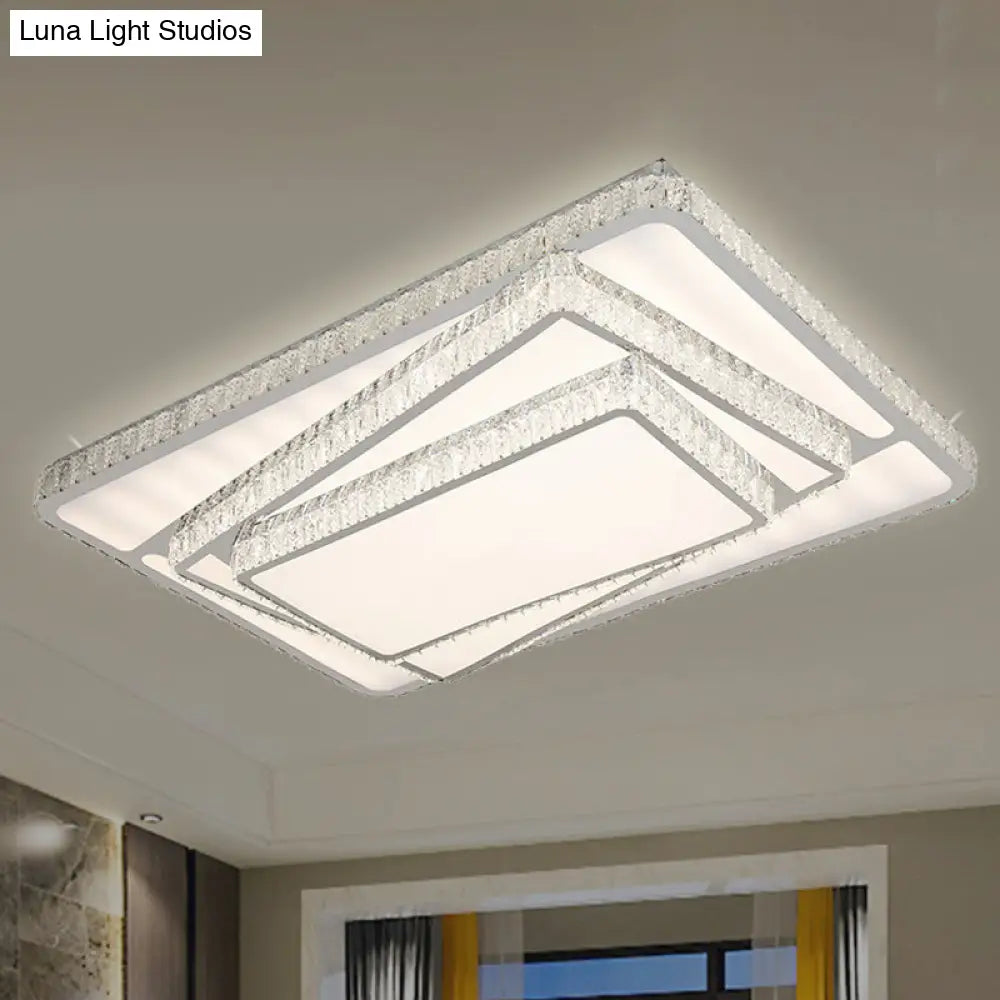 DecorBites™ DecorBites™ Contemporary LED Flush Ceiling Light with Stacked Crystal Rectangles in White