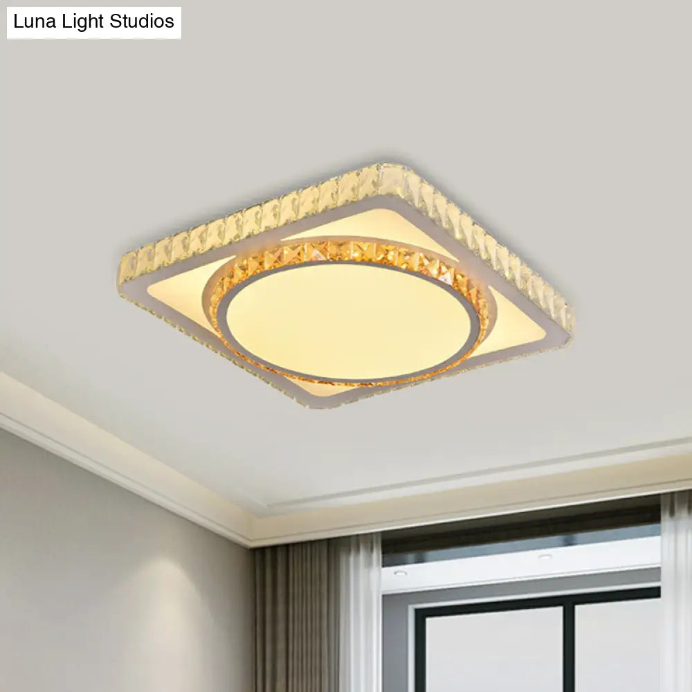DecorBites™ DecorBites™ Contemporary LED Flush Mount Bedroom Ceiling Lamp with Crystal Shade - White