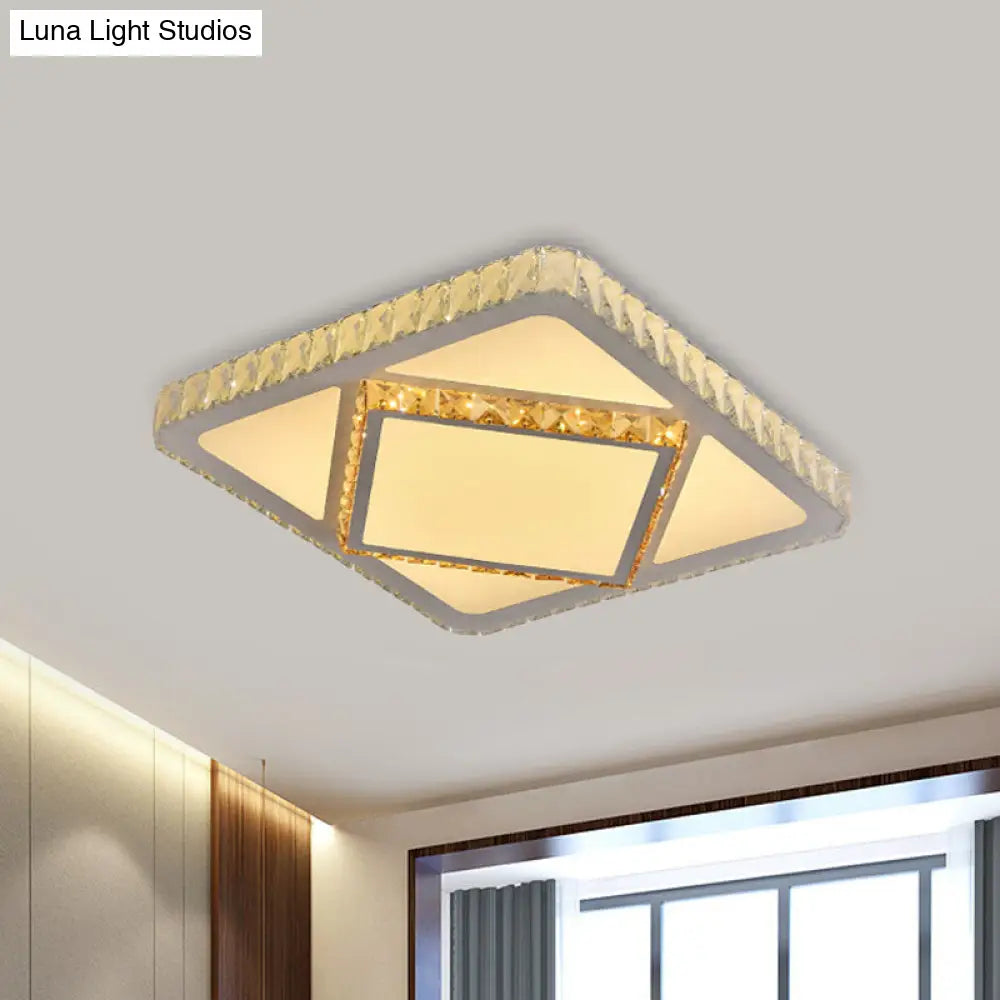 DecorBites™ DecorBites™ Contemporary LED Flush Mount Bedroom Ceiling Lamp with Crystal Shade - White