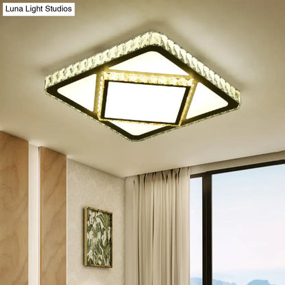 DecorBites™ DecorBites™ Contemporary LED Flush Mount Bedroom Ceiling Lamp with Crystal Shade - White