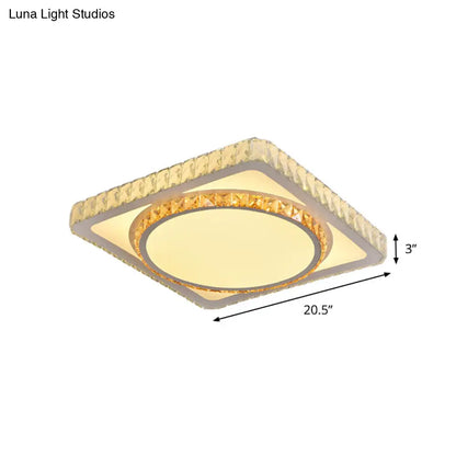 DecorBites™ DecorBites™ Contemporary LED Flush Mount Bedroom Ceiling Lamp with Crystal Shade - White