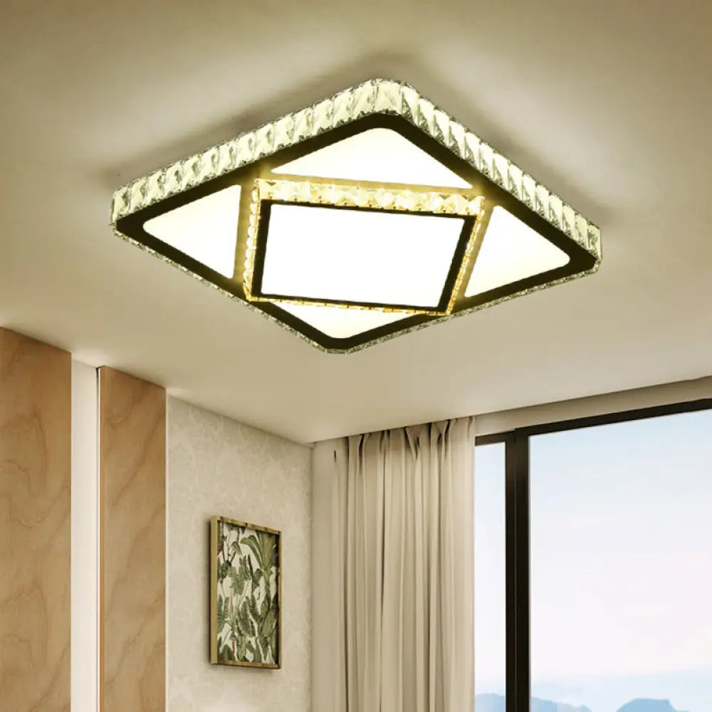 DecorBites™ DecorBites™ Contemporary LED Flush Mount Bedroom Ceiling Lamp with Crystal Shade - White