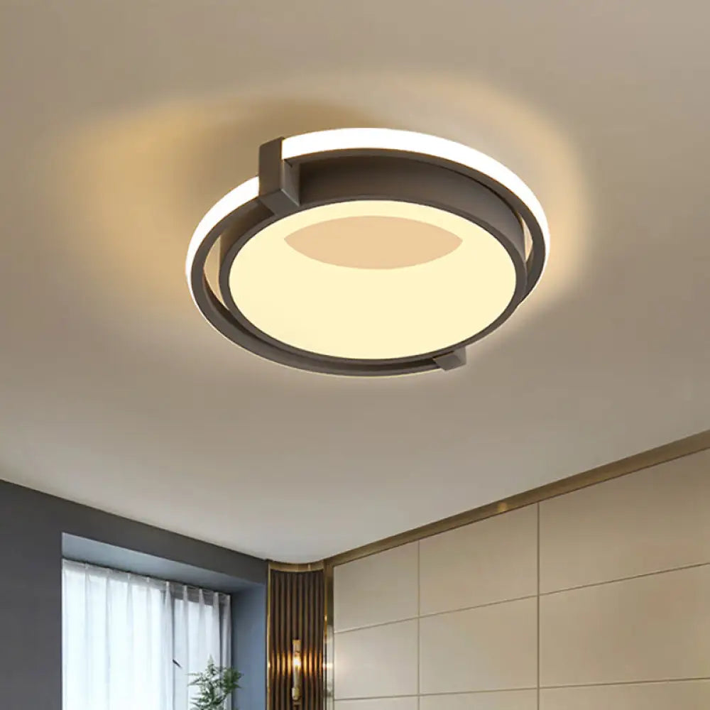 DecorBites™ Contemporary LED Flush Mount Light with Black/Grey Ring and Acrylic Shade in White/Warm/Neutral Light - 12"/16"/19.5" Wide