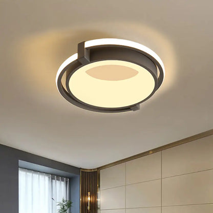 DecorBites™ Contemporary LED Flush Mount Light with Black/Grey Ring and Acrylic Shade in White/Warm/Neutral Light - 12"/16"/19.5" Wide