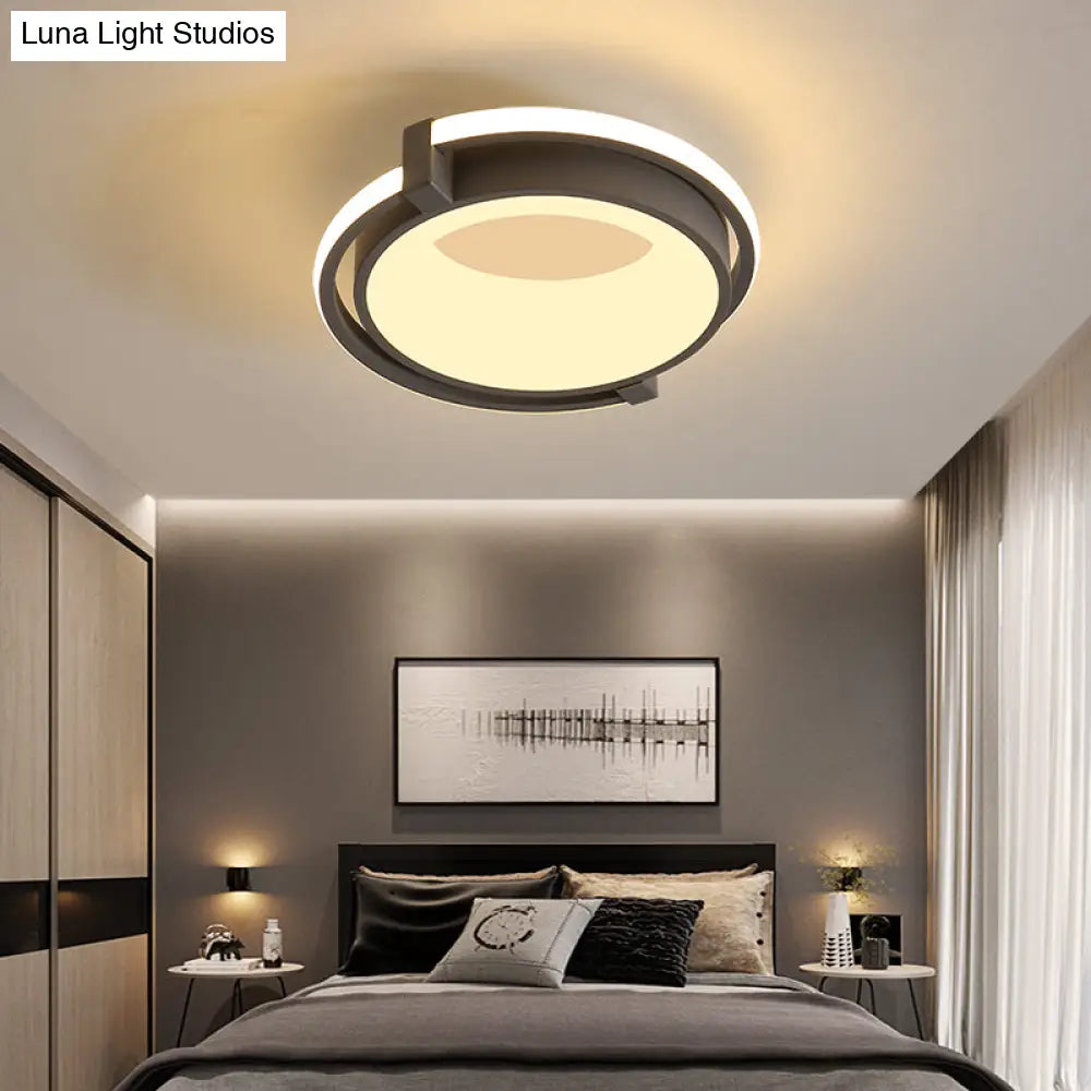 DecorBites™ Contemporary LED Flush Mount Light with Black/Grey Ring and Acrylic Shade in White/Warm/Neutral Light - 12"/16"/19.5" Wide