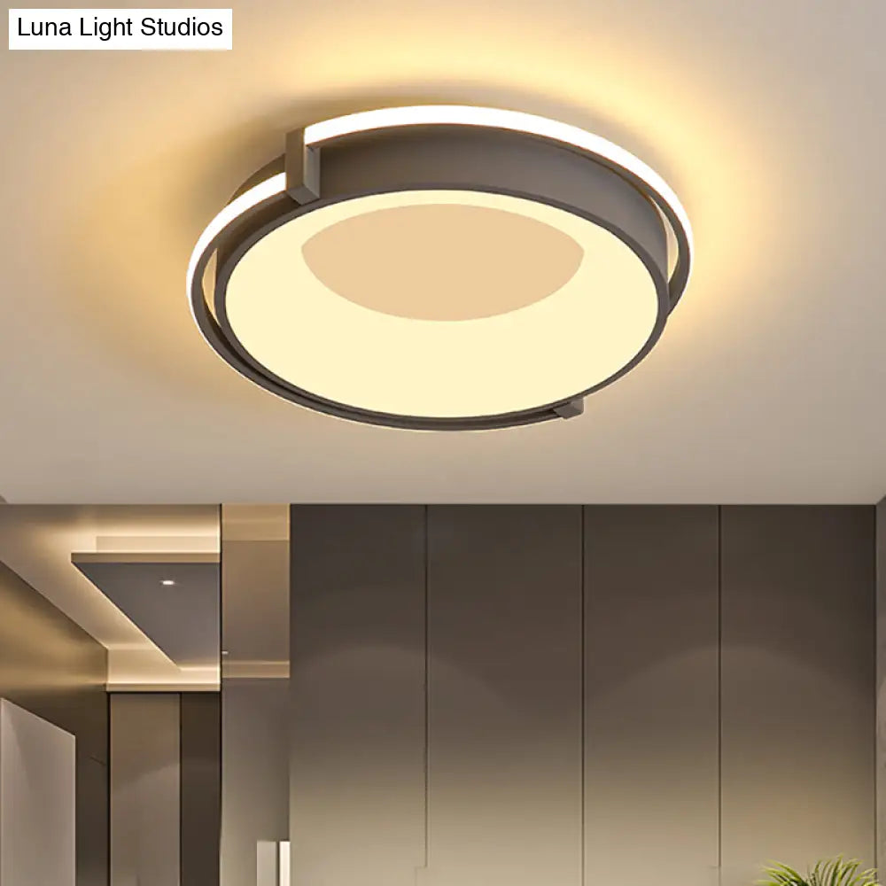 DecorBites™ Contemporary LED Flush Mount Light with Black/Grey Ring and Acrylic Shade in White/Warm/Neutral Light - 12"/16"/19.5" Wide