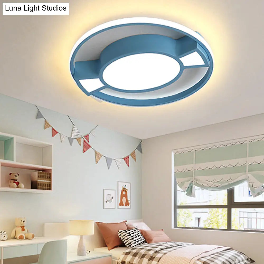 Lámpara colgante LED contemporánea DecorBites™ con diseño de caramelo para dormitorio infantil - Anillo de metal con luz azul/rosa