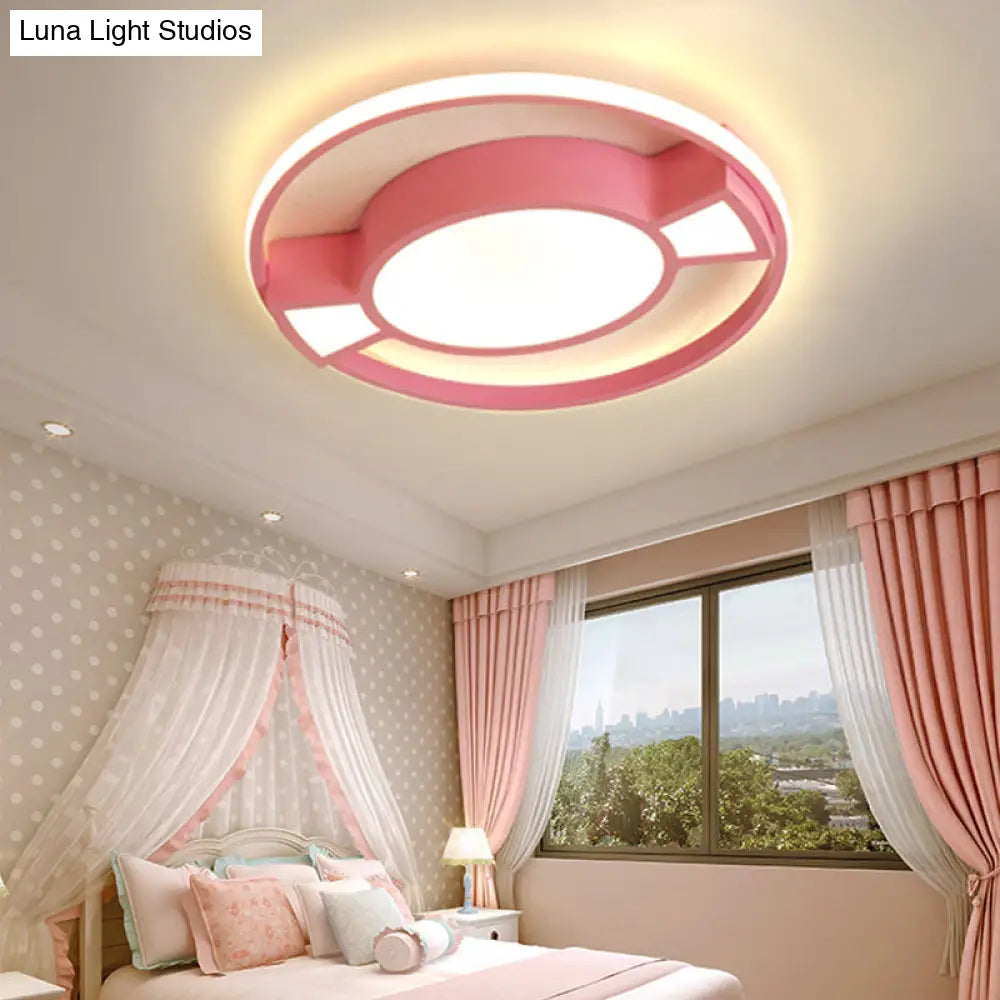 Lámpara colgante LED contemporánea DecorBites™ con diseño de caramelo para dormitorio infantil - Anillo de metal con luz azul/rosa
