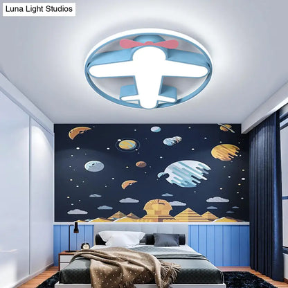 DecorBites™ Contemporary LED Flushmount Light with Acrylic Blue Plane Design Ceiling Mount in Warm/White Light for Kids