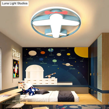 DecorBites™ Contemporary LED Flushmount Light with Acrylic Blue Plane Design Ceiling Mount in Warm/White Light for Kids