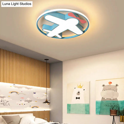 DecorBites™ Contemporary LED Flushmount Light with Acrylic Blue Plane Design Ceiling Mount in Warm/White Light for Kids