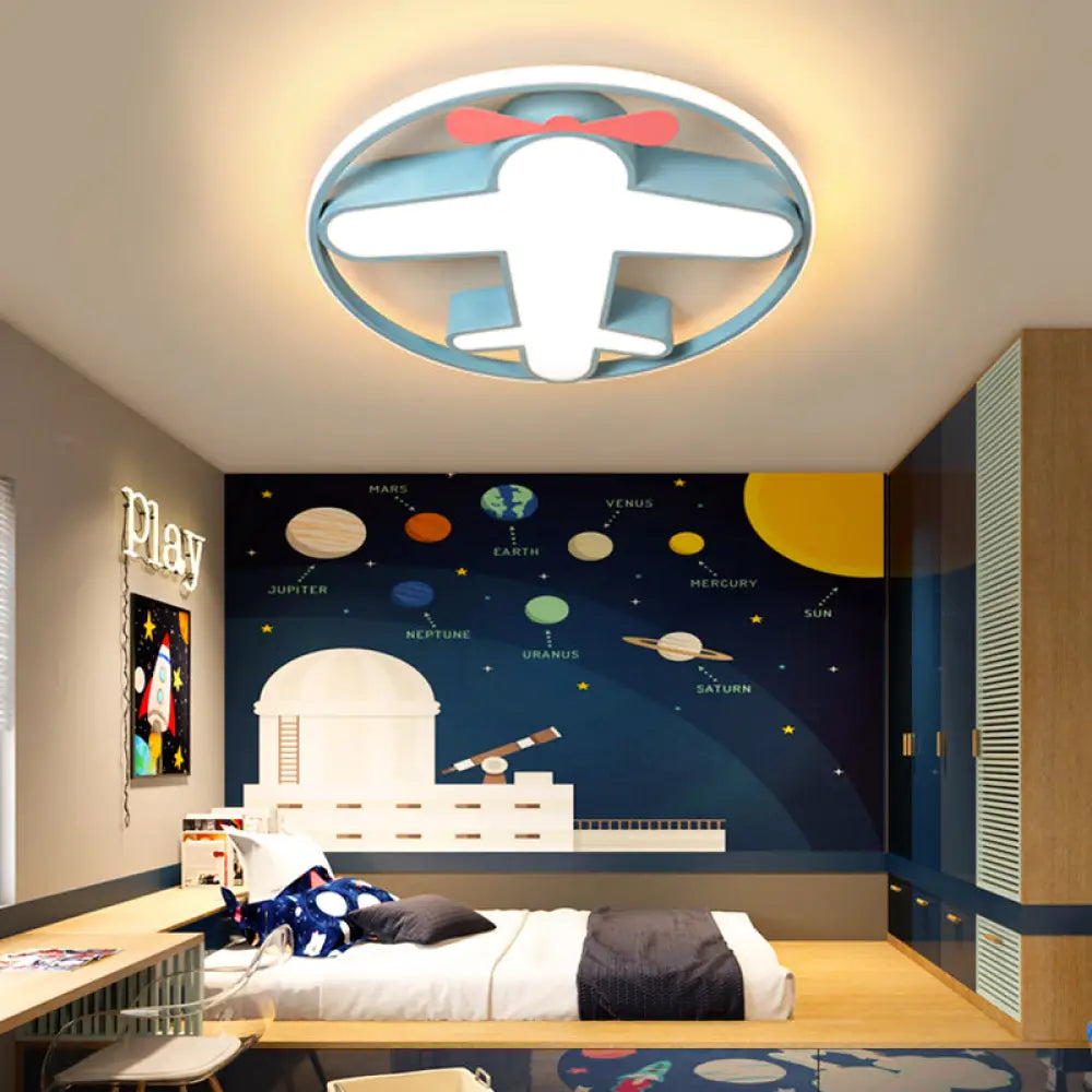 DecorBites™ Contemporary LED Flushmount Light with Acrylic Blue Plane Design Ceiling Mount in Warm/White Light for Kids