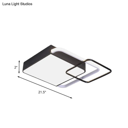 DecorBites™ DecorBites™ Contemporary LED Flushmount Lighting in Black Square Design – White/Warm Light, 18"/21.5" Wide