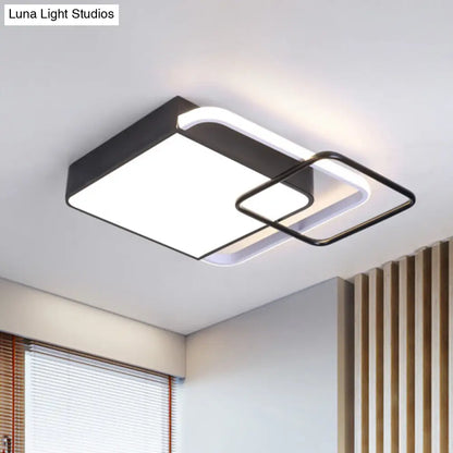 DecorBites™ DecorBites™ Contemporary LED Flushmount Lighting in Black Square Design – White/Warm Light, 18"/21.5" Wide