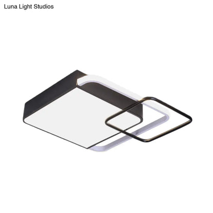 DecorBites™ DecorBites™ Contemporary LED Flushmount Lighting in Black Square Design – White/Warm Light, 18"/21.5" Wide