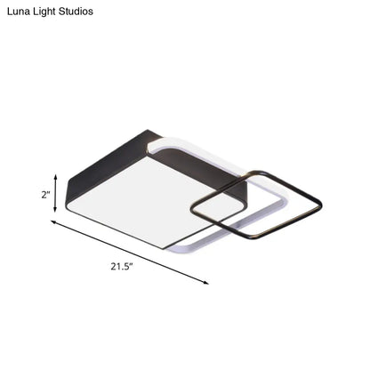 DecorBites™ DecorBites™ Contemporary LED Flushmount Lighting in Black Square Design – White/Warm Light, 18"/21.5" Wide