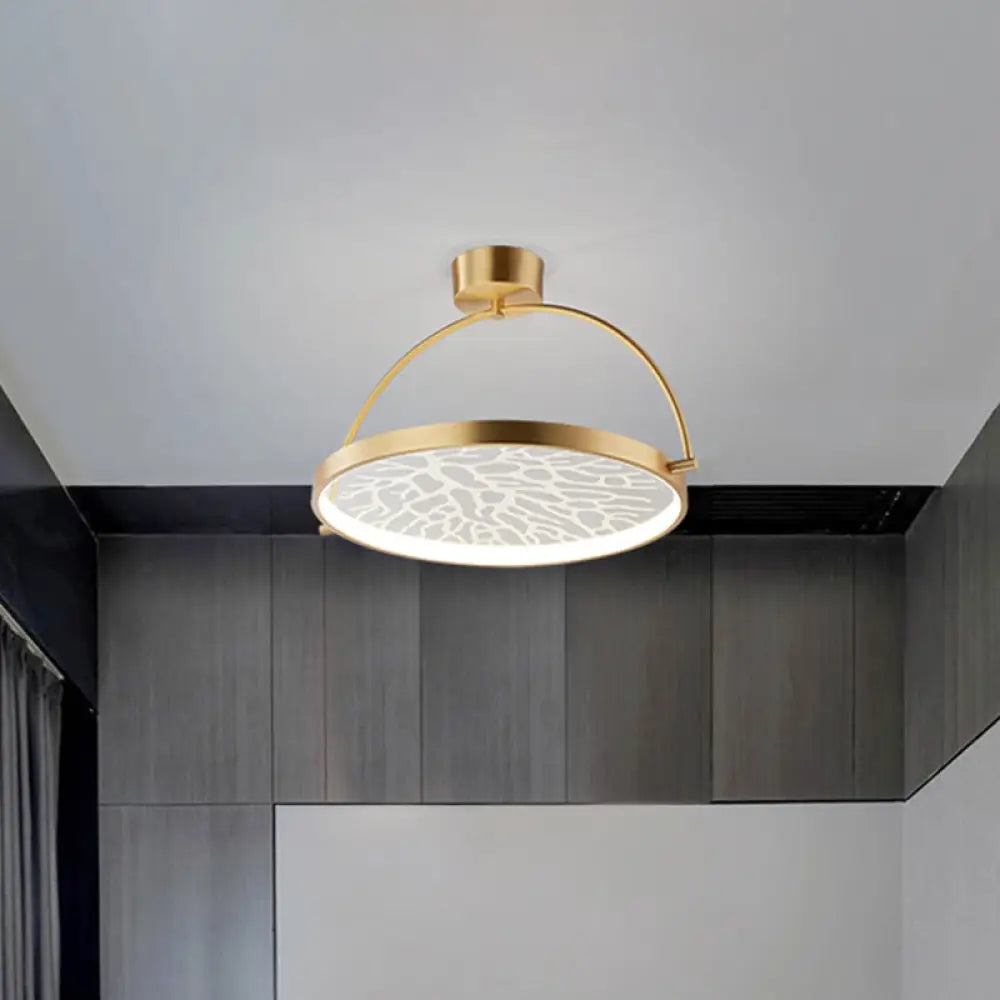 DecorBites™ DecorBites™ Contemporary LED Gold Flush Ceiling Lamp with Circle Acrylic Rotatable Semi Mount and Context Pattern