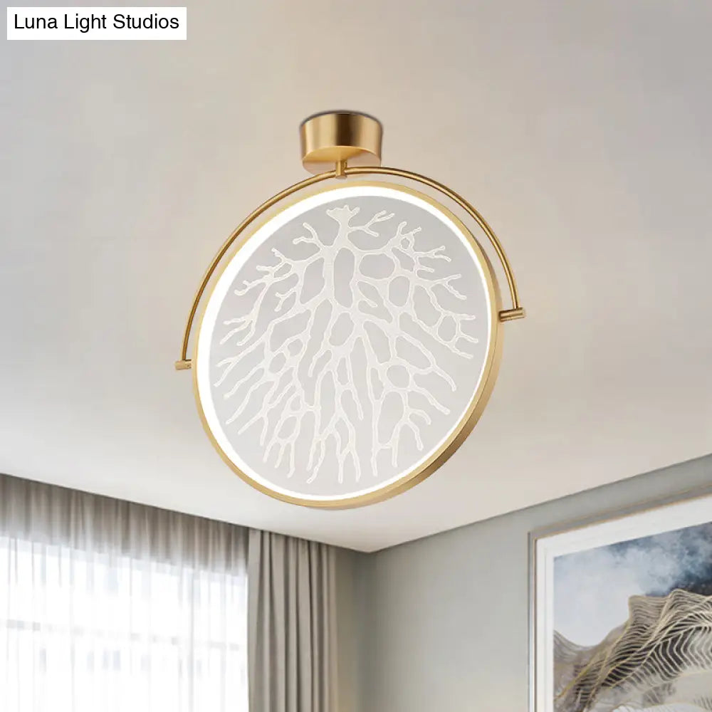 DecorBites™ DecorBites™ Contemporary LED Gold Flush Ceiling Lamp with Circle Acrylic Rotatable Semi Mount and Context Pattern