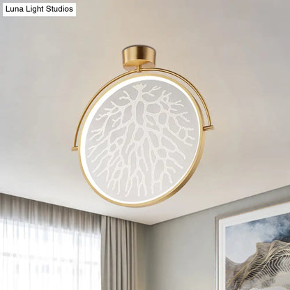 DecorBites™ DecorBites™ Contemporary LED Gold Flush Ceiling Lamp with Circle Acrylic Rotatable Semi Mount and Context Pattern
