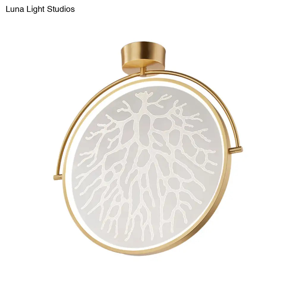 DecorBites™ DecorBites™ Contemporary LED Gold Flush Ceiling Lamp with Circle Acrylic Rotatable Semi Mount and Context Pattern