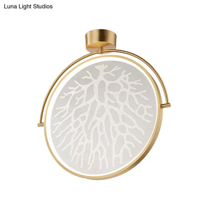 DecorBites™ DecorBites™ Contemporary LED Gold Flush Ceiling Lamp with Circle Acrylic Rotatable Semi Mount and Context Pattern