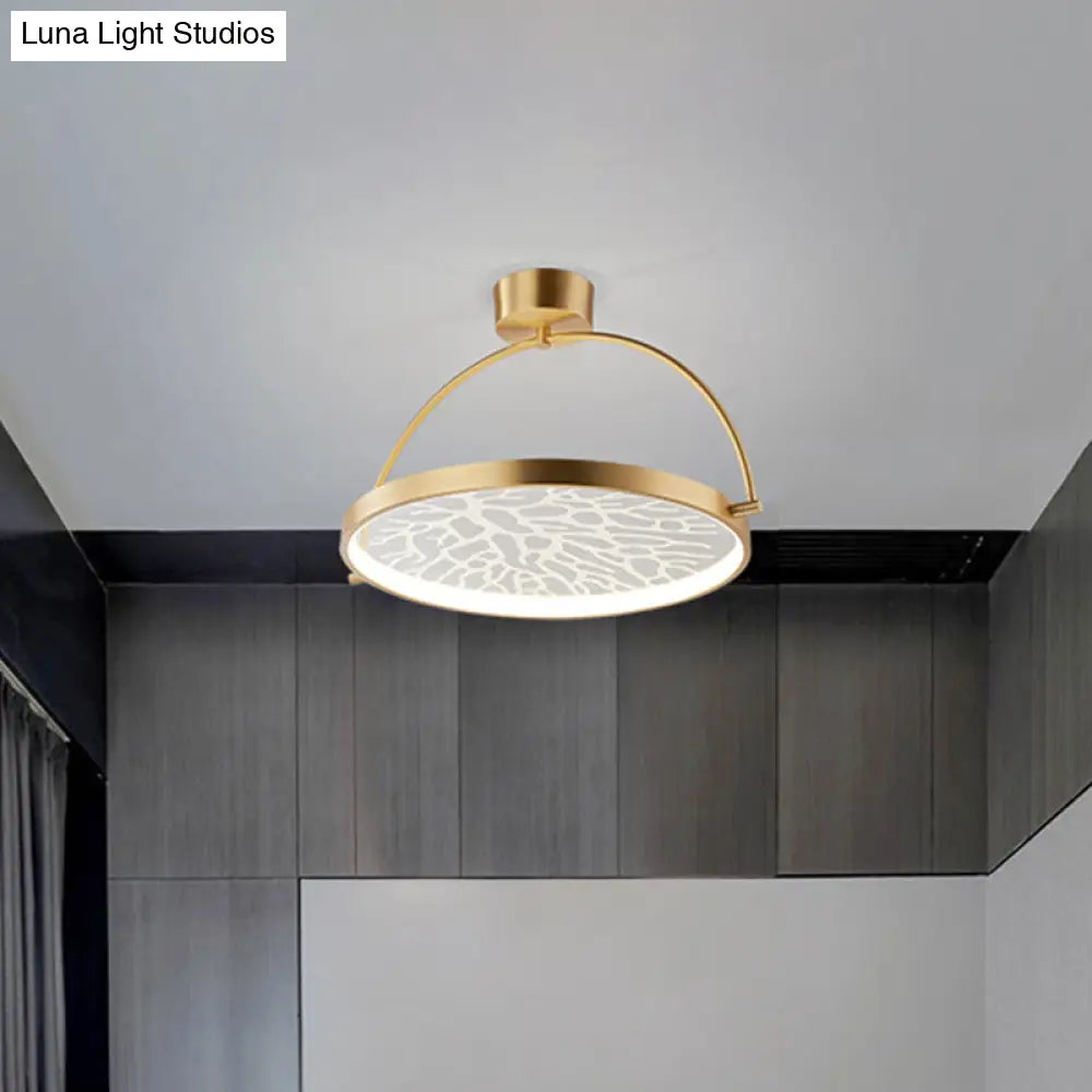 DecorBites™ DecorBites™ Contemporary LED Gold Flush Ceiling Lamp with Circle Acrylic Rotatable Semi Mount and Context Pattern