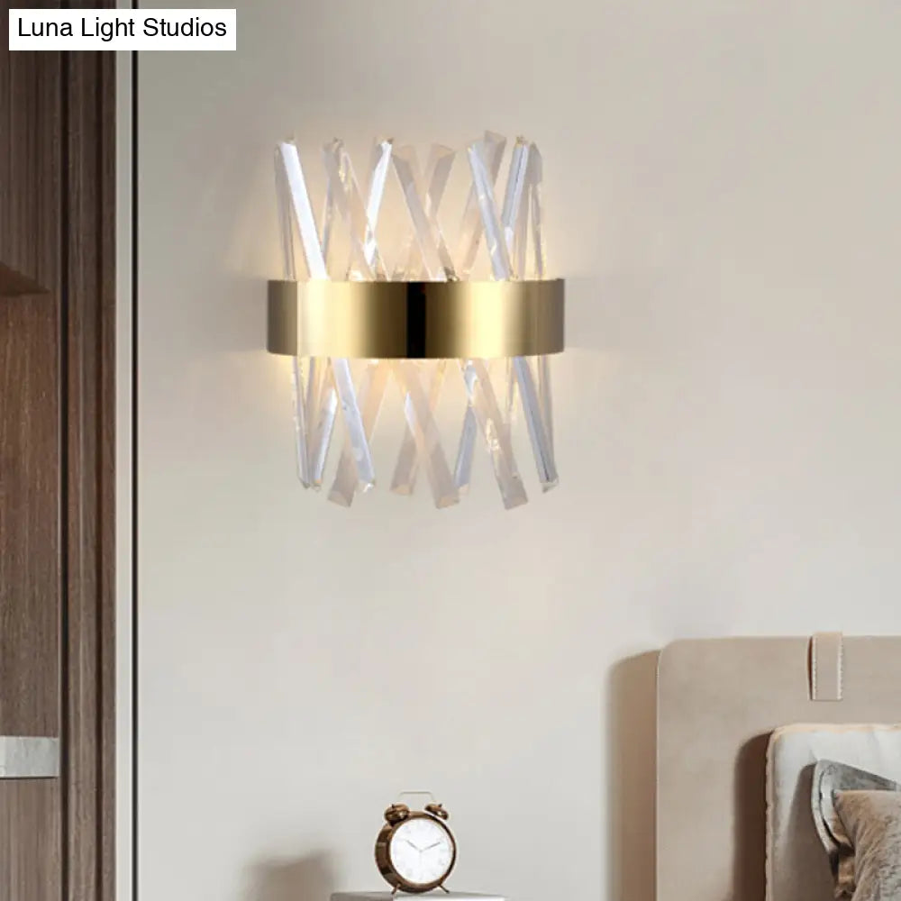 Aplique de pared DecorBites™ contemporáneo LED dorado con prisma de cristal transparente para dormitorio
