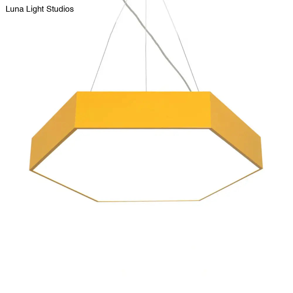 Contemporary LED Hexagon Pendant Lamp - Yellow/Silver/Purple, 12"/18"/23.5" Wide