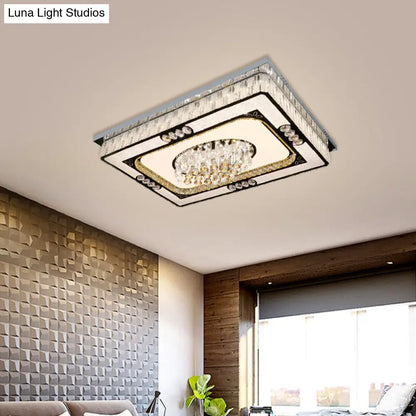 DecorBites™ DecorBites™ Contemporary LED Nickel Flush Ceiling Mount with Clear Crystal Blocks - Ideal for Great Rooms