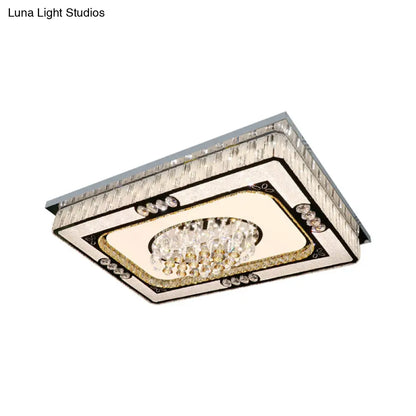DecorBites™ DecorBites™ Contemporary LED Nickel Flush Ceiling Mount with Clear Crystal Blocks - Ideal for Great Rooms