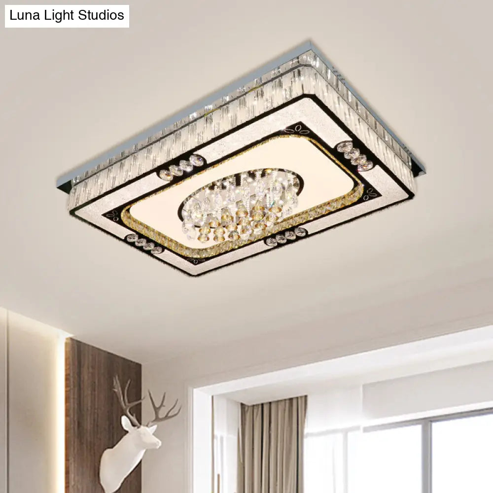 DecorBites™ DecorBites™ Contemporary LED Nickel Flush Ceiling Mount with Clear Crystal Blocks - Ideal for Great Rooms
