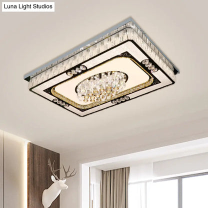 DecorBites™ DecorBites™ Contemporary LED Nickel Flush Ceiling Mount with Clear Crystal Blocks - Ideal for Great Rooms
