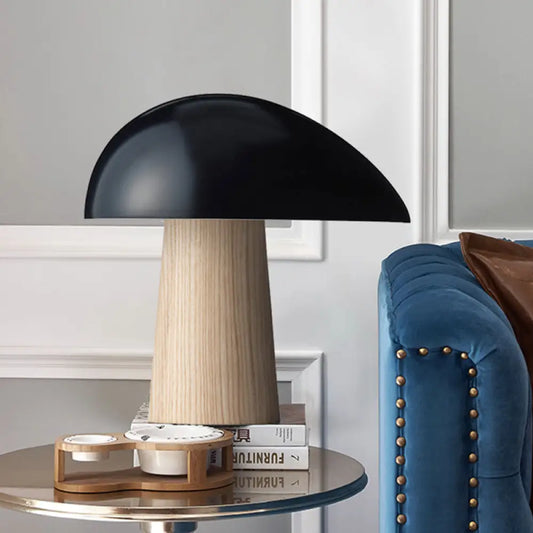 Contemporary LED Nightstand Lamp: Black Metal with Wood Base - Task Lighting