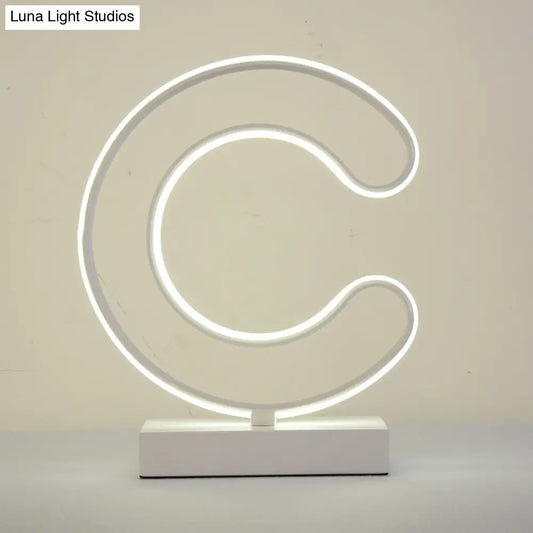 Contemporary LED Nightstand Lamp - White Curvy Book Light with Acrylic Shade - Warm/White Light Option