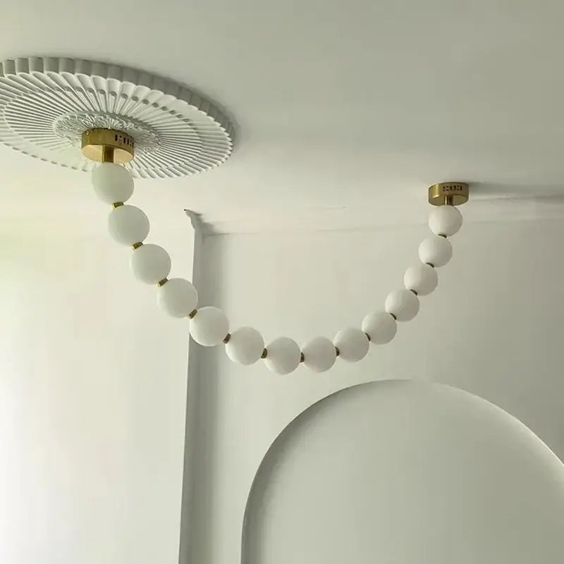 Contemporary led pendant chandelier with gold frosted glass and white spherical beads for dining room decorbites contemporary led